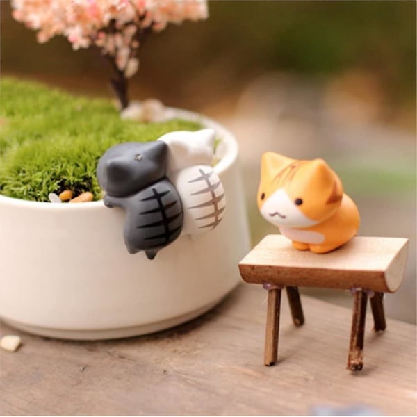6 stk. Lykkekatt Miniatyrhage Fe Hage Mikro Landskap Hjem Hagedekorasjon Plantepotter