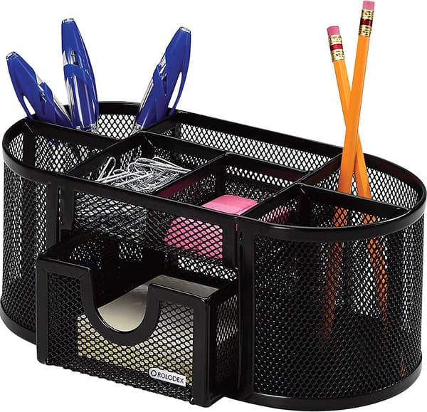Mesh blyantsholder, fire rum, stål, 8,7\"x 4,3\"x 4,1\", sort