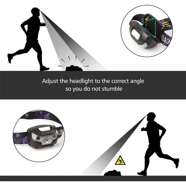 Hodelykt med 3 lysmoduser, USB, IPX4, ideell for camping og jogging
