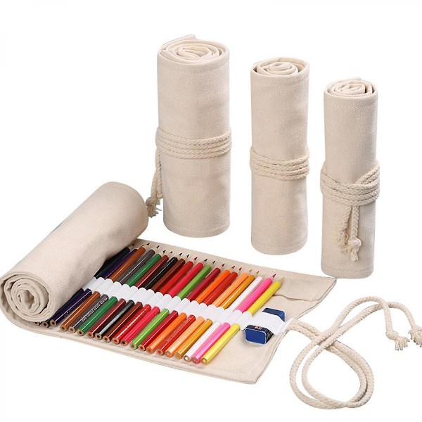 Handgjord Canvas Pennväsk 72 Håls Stor Kapacitet Pennfodral För Pojkar Och Flickor Färg Blyerts Skiss Stationery Box