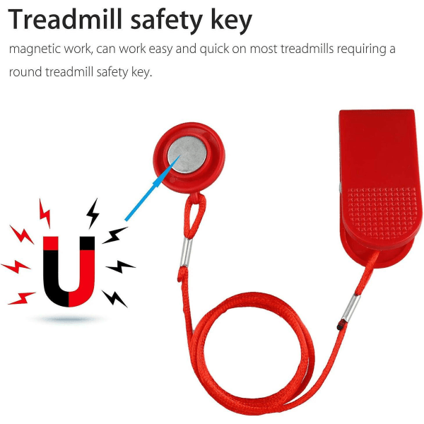 Universal säkerhetsnyckel för löpband, 28 mm magnetiskt säkerhetslås, ersättningssats för basplatta, Weslo, Weider, Epic, Healthrider (röd)