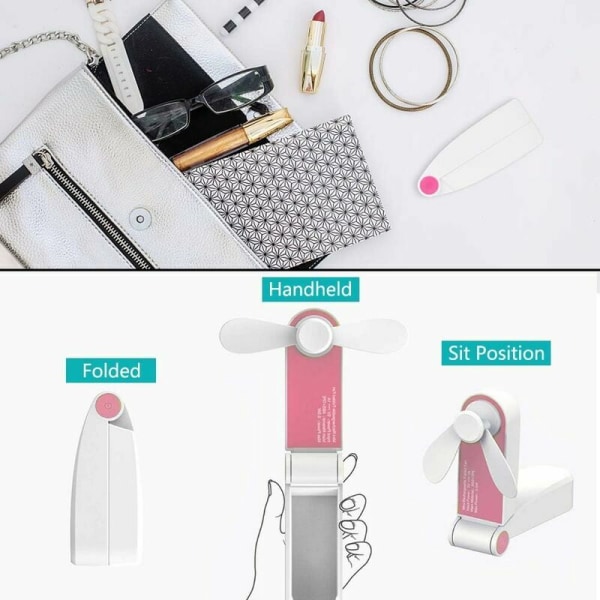 Bærbar Mini Pocket Fan Bordventilator USB Genopladelig til hjemmet eller rejser 2 Speed ​​Pink Small Hand Fan