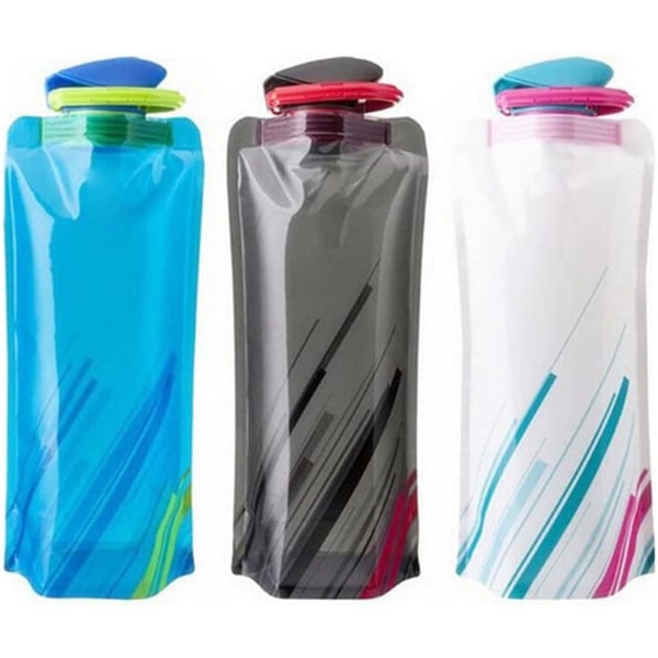 700 ml hopfällbar vattenflaska 3-delad set med hopfällbar flexibel återanvändbar vattenflaska för vandring, äventyr, resor