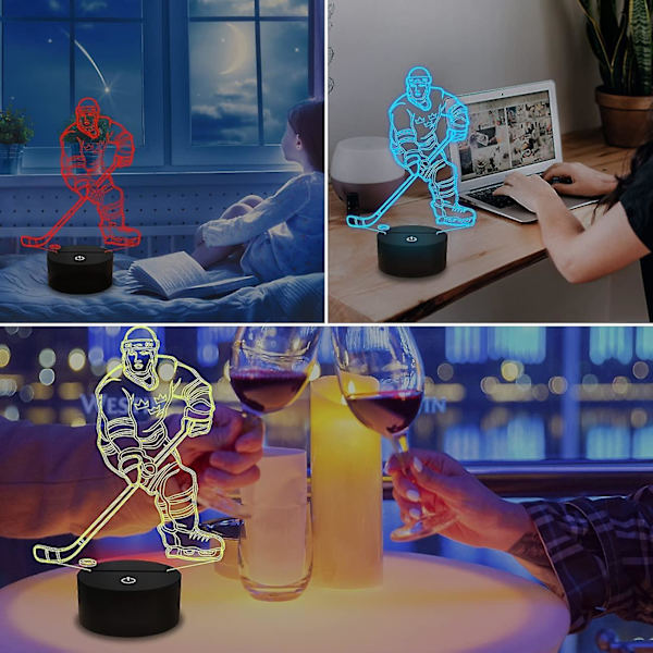 3D nattlys Ishockeyutøver 3D illusjonslampe 16 farger endres med fjernkontroll Beste bursdagsgaver for menn kvinner