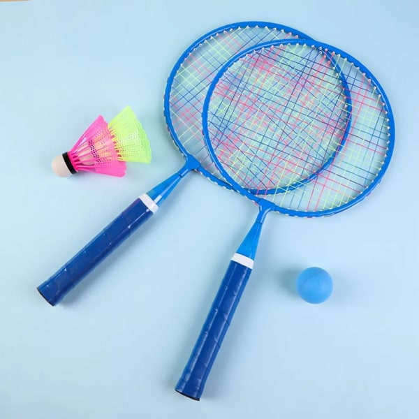 2st badmintonracket set med 3 bollar och 1 bärväska, utomhussport blå