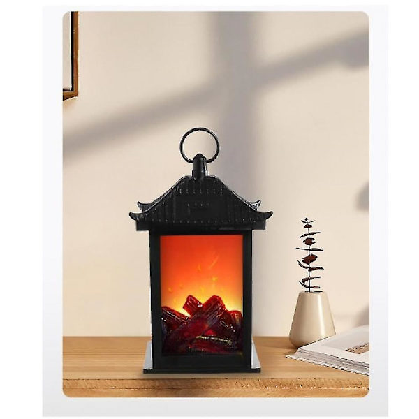 (8,5 X 8,5 X 17 Cm) Liten braskaminlykta mysig traditionell eldstad realistisk flameffekt kol stil LED bordslampa inomhus utomhus