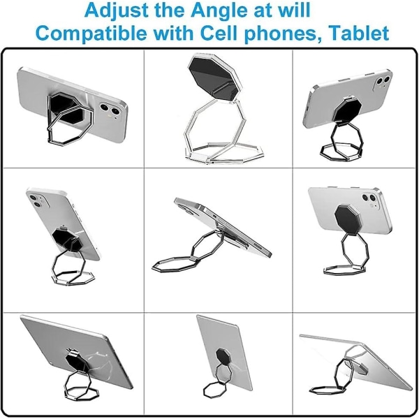 Ringhållare för mobiltelefon, 360-graders hopfällbar bordstelefonhållare, magnetisk bilhållare, multi-vinklar metall bakre telefongreppshållare, kompatibel med Iphone,