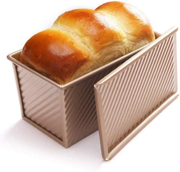 Brödform för 450 g deg, toastbröd, bakform, bakform med lock (guld, rektangulär våg)