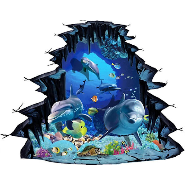 Ocean Dolphin 3D Golv- och Väggdekaler, Under Havet Marin Djur Väggdekaler, Under Vatten Havsliv DIY Väggdekor för Badrum Barn Flickor