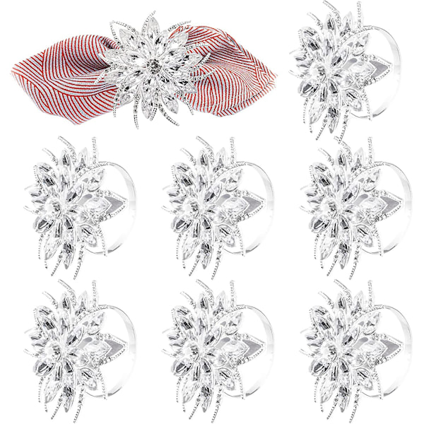 8-pack Legering Rhinestone Servettringar, Silver Lotusblommor Servetthållare, Eleganta Servetter Spännen för Alla Hjärtans Dag, Bröllop, Fest