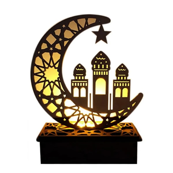 Ramadan Lykta LED Trä Moon Star Light Dekoration Ramadan Eid Heminredning Ramadan dekoration