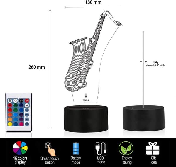 3D Lampe Illusionsnattlys Dimbar 16 Farger Cha