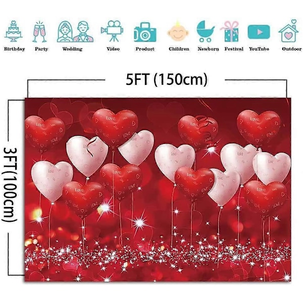 Alla hjärtans dag Bakgrund Röda Hjärtan Glitter Ballonger Kärlek Party Fotografi Bakgrund Bröllop Brud Duschar Banner Mors Dag Foto Studio Porträtt Pi