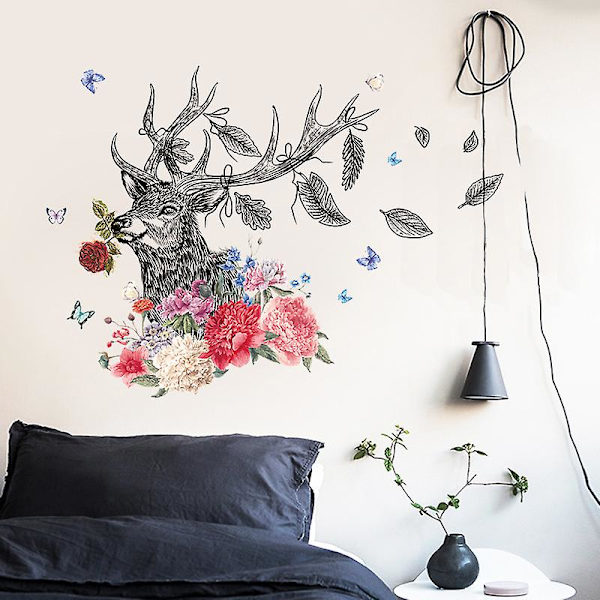 Et sæt Deer Flowers Butterflies Wall Stickers Wall Stickers
