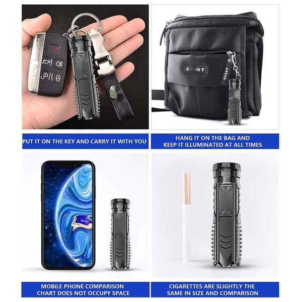 Kraftig lys lommelykt USB-lading Ultra Bright Long Range Mini bærbar multifunksjonell husholdning holdbar lys（BK）
