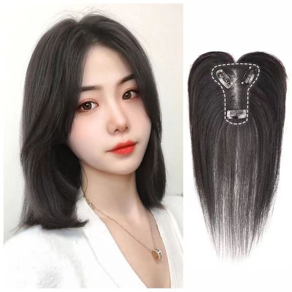 Exquisite Women's Hair Topper T-shaped Bangs Authentic Human Hair Piece For Natural-looking Hair Line And Beautiful Transformation 240253（Black）