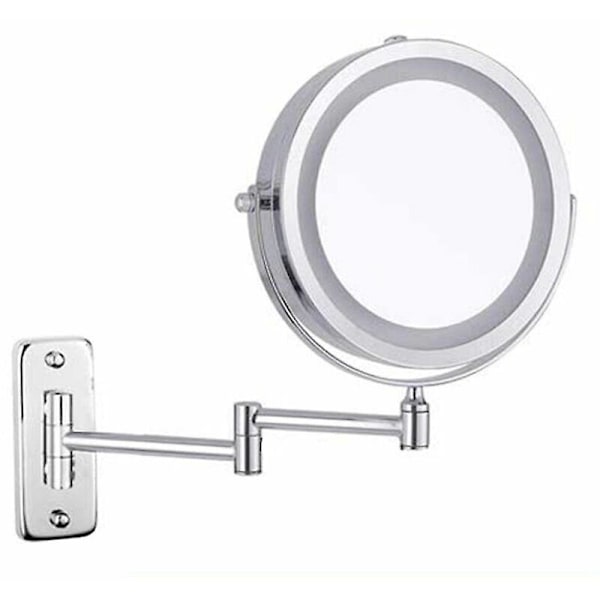 Feelglad Väggmonterad smink spegel, Dubbelsidig LED 10X Förstorande spegel, 360 Svängbar Utbyggbar Kosmetisk Toalett spegel, Batteridriven (Ingår ej