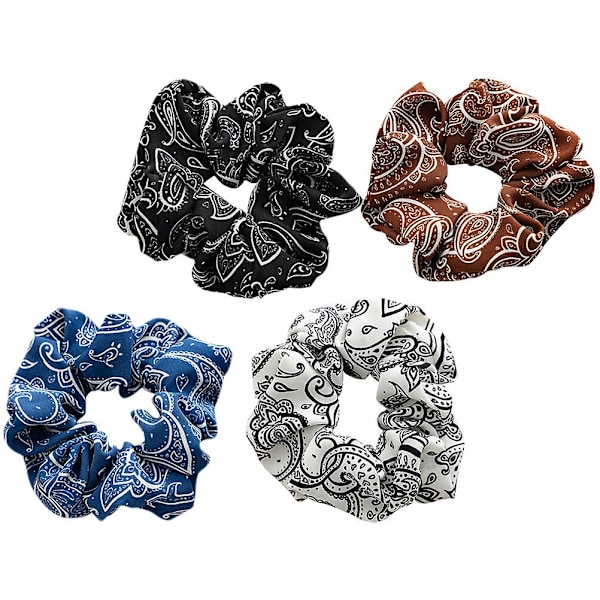 4 stk. elastiske hårbånd, hestehaleholdere, elastiske hårskrunchies, pigehårskrunchies（10X10cm，assorteret farve）