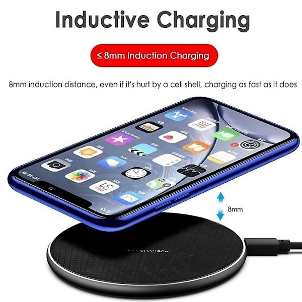 Trådløs oplader 10w Qi trådløs oplader Hurtig trådløs oplader Trådløs opladningsplade Til Samsung telefonoplader Til Iphone 11 Induktionsoplader Hurtig