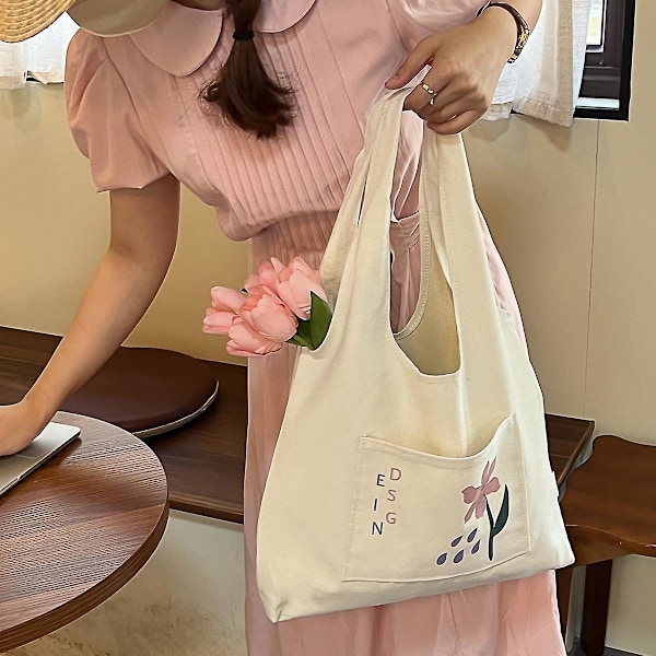 Bomullslerret handlenett skulder tote shopper bag stor handlepose, 1 stk
