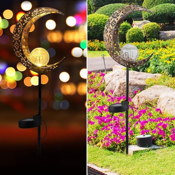 Solcellelampe til udendørs, solmånelampe LED have stand solcellelys, solcellelamper månehavelampe