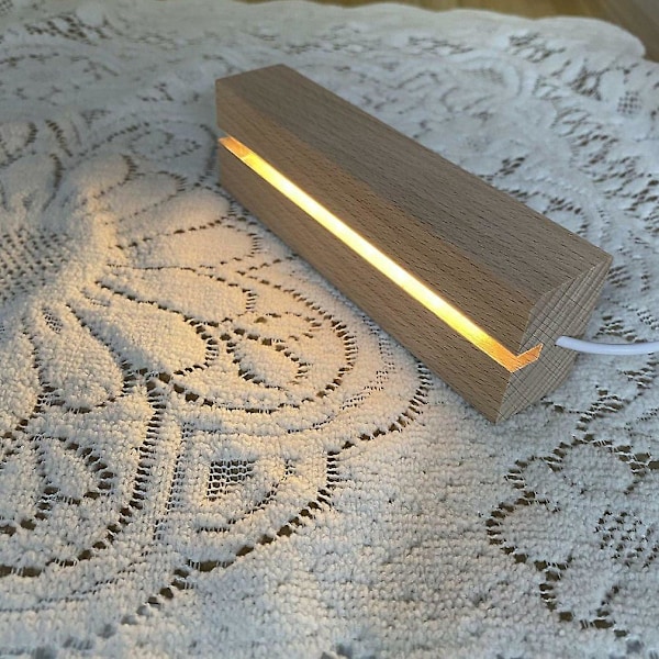 Trefot i tre med LED-lampe, USB-kabel, bryter, nattlys, 3D LED-nattlampefot, lang DIY-lampefot i tre, varmt hvitt