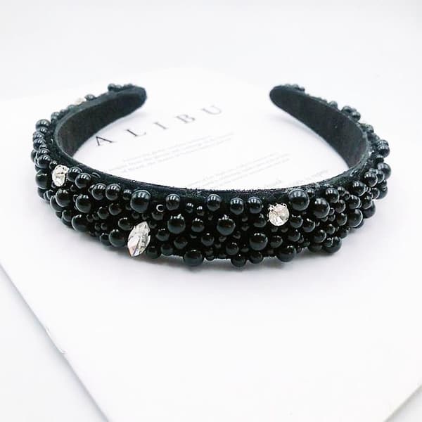 Bredd hårband Rhinestone vadderad hårbåge barock kristall pärlhuvudband (grå)