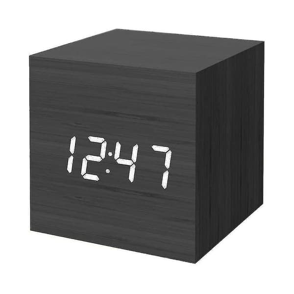 Digital väckarklocka, trä LED-ljus mini modern kub skrivbordsväckarklocka