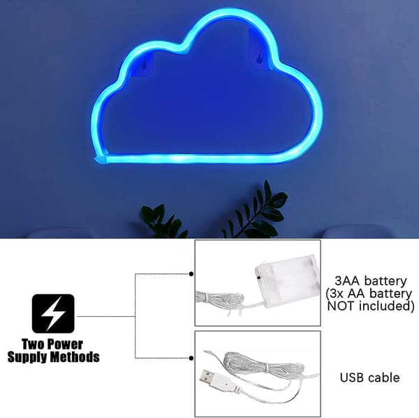 Moln Neon Skyltar, Neon Skylt för Väggdekor, Neonljus för Estetisk Rumdekor, USB/Batteridriven LED Neon Skyltar för Sovrum, Vardagsrum, Jul
