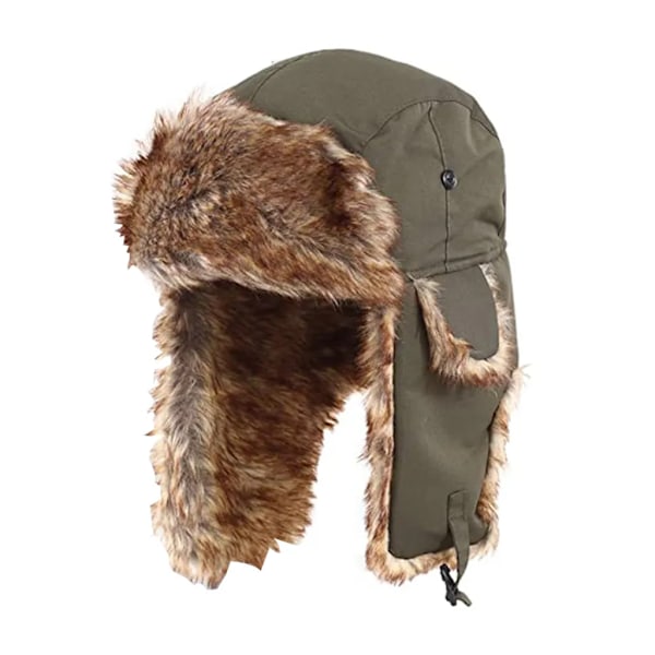 Uni vinterhatt aviator hatt trapper hatt med konstläder pälshatt herr rysk hatt (armégrön)