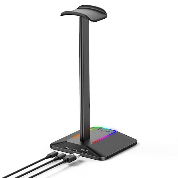 Hörlursstativ, Rgb Svart Hörlursställ Med 3 Portars Usb Hub Gamer Headset Stativ Med Bakgrundsbelyst Surroundljud
