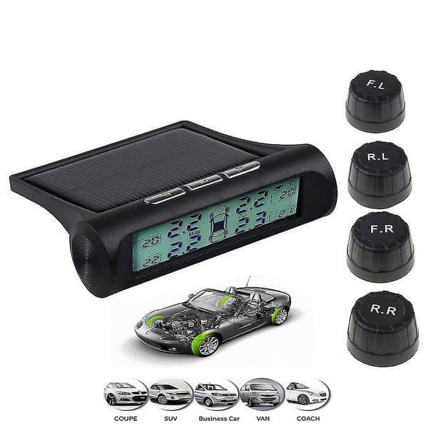 USB eller Solcellsladdning Bil TPMS Däcktrycksövervakningssystem HD