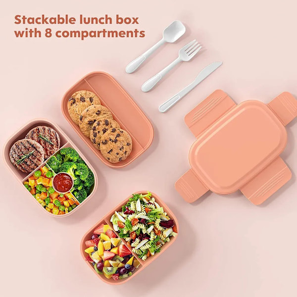 1900 ml matboks for voksne, matboks for barn med rom, lekkasjesikker bentoboks snacksboks for piknik arbeid reise, rosa