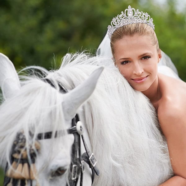 Sølv Krystal Tiara Krone Hovedbånd Prinsesse Elegant Krone Med Kamme Til Kvinder Piger Brude Bryllup Prom Fødselsdagsfest