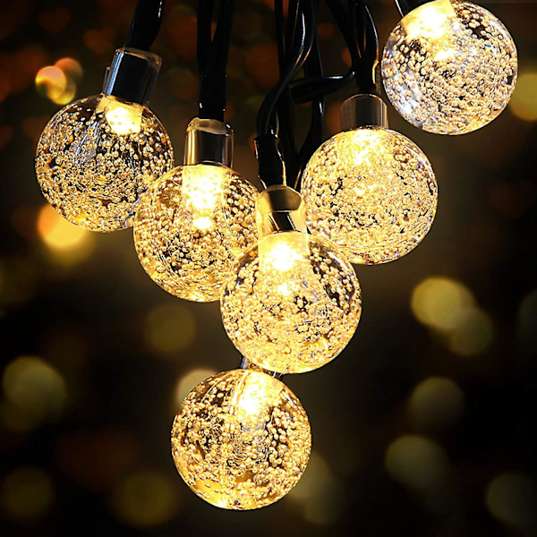Aurinkokennovalolliset valosarjat, 50 LED-kristallipalloa, IP65-vedenkestävä, ylimääräinen USB-liitin, 8 tilaa, sisä- ja ulkokoristevalot