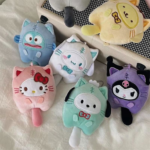 Sanrio Kuromi Cross-dressing Cat Doll Keychain Backpack Pendant Plys Legetøj（A6 Nøglering）