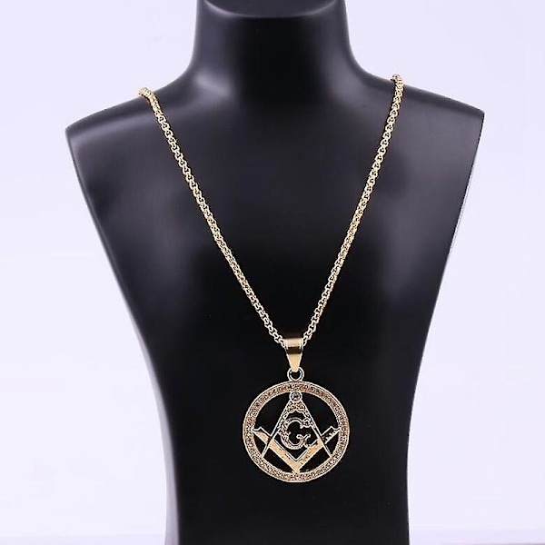 Ag Masonic Round Men S Halsband Glidande Inlagd Hänge Smycke Metall Halsband Tillbehör Smycken