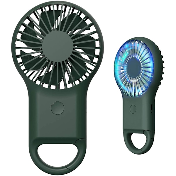 Super Mini Fan, Handheld & Portable Usb Rechargeable Fan With Hook, Small And Quiet, Beautiful Led Light, 3 Adjustable Speeds (army Green)