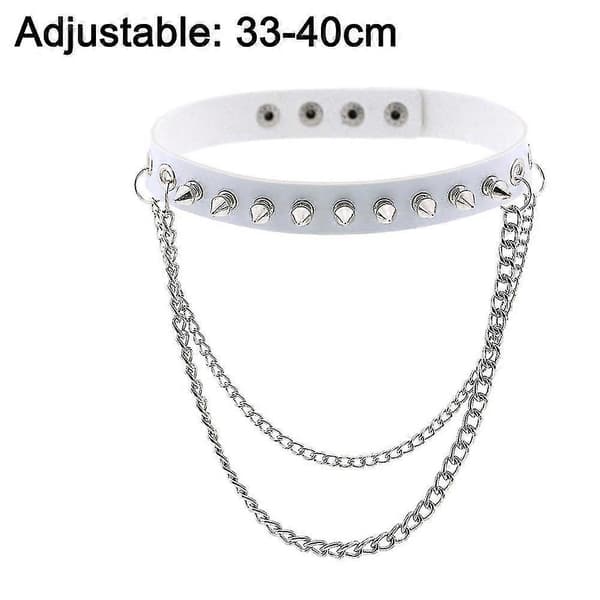 Punk Goth Metal Spikförsedd Länk Läderhalsband Choker (vit)