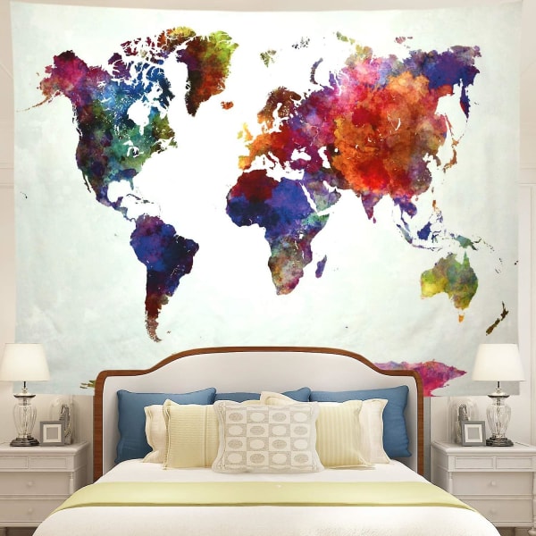Världskarta Gobeläng Akvarell Gobeläng Abstrakt karta Gobeläng Vägghängande Färgglad Globe
