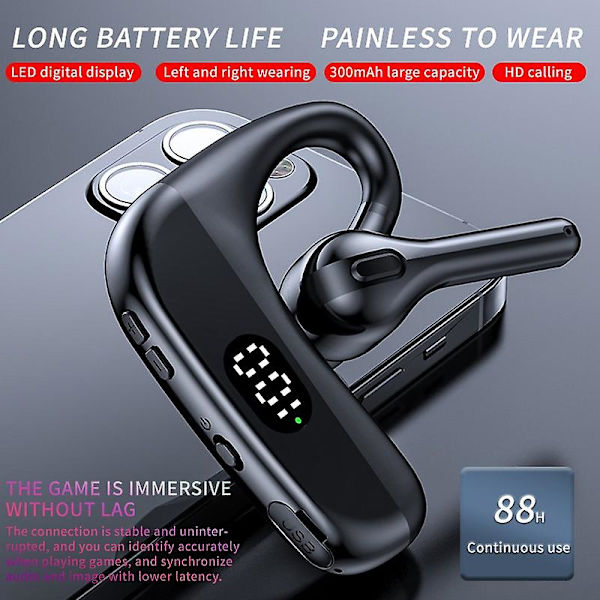 Bluetooth-headset med mikrofon, vattentätt headset, sport-headset, trådlöst affärsheadset, LED-displayheadset, enkelöronsheadset