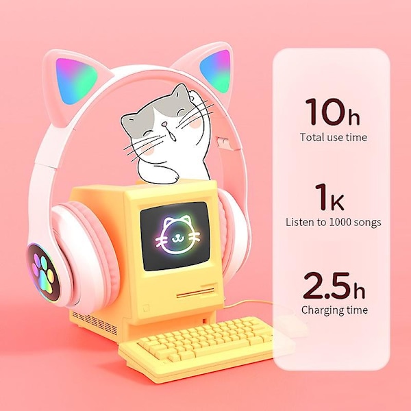 B39 Søte katteøre trådløse hodetelefoner glitter Led sammenleggbar Bluetooth 5.0 Gaming Headset Noise Redution Card Supports