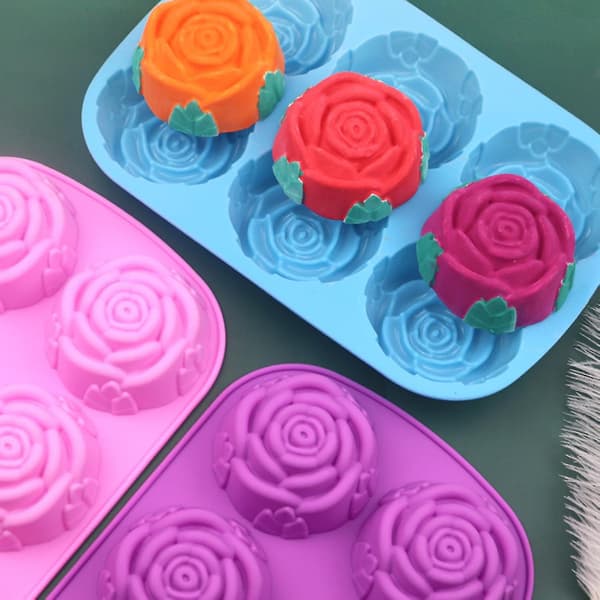 Kageform Fleksibel Non-stick Rose Blomsterform Silikoneform 6 Gitre Chokolade Geléform til Hjemmet (Pink)