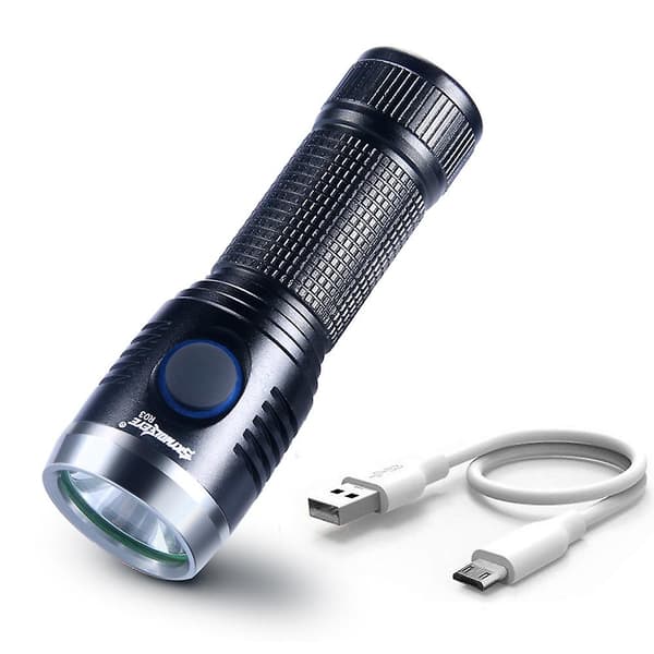 Mini USB Genopladelig Udendørs Militær LED Lommelygte Lampe 18650（Sort）