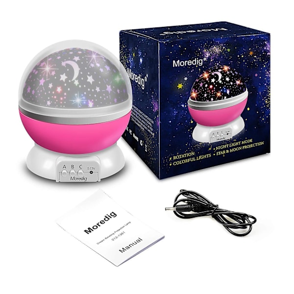 Nattlys Stjernehimmel Projektor Babylys 360 Roterbar Stjernelys LED Stjernehimmel Projektor med 8 Fargerike Projeksjonslys