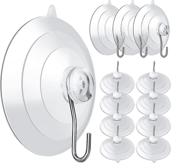 12-pack sugkoppskrokar - PVC-sugkopp med metallkrokar för tunga laster