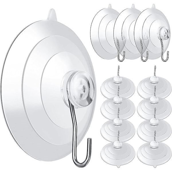 12-pack sugkoppskrokar - PVC-sugkopp med metallkrokar, tunga