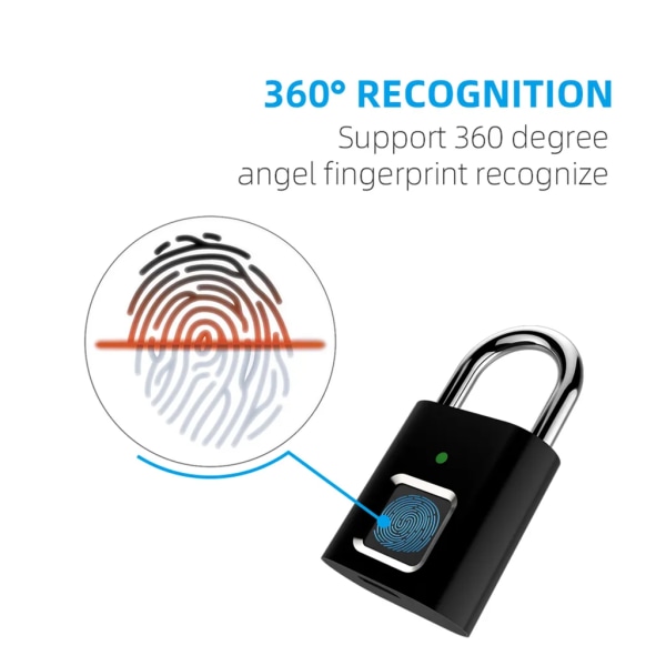 Fingeravtryckshänglås Biometriskt hänglås 10 fingeravtryck 3 LED-indikatorer Säkerhet Nyckellöst Mini Smart Lock För skåp Gymdörr Ryggsäck Resväska Hänglås