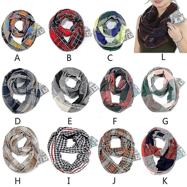 Dam och herr vinter resor pashmina rutig halsduk med dold dragkedja ficka färg