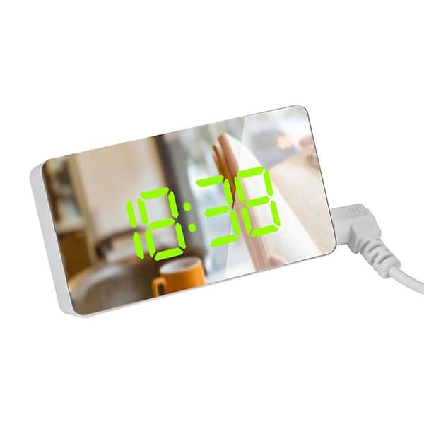 LED Digital Väggklocka Spegel Väggklocka Med Dimmer Snooze Temperaturfunktion För Sovrum Kontor Resor Usb Ström